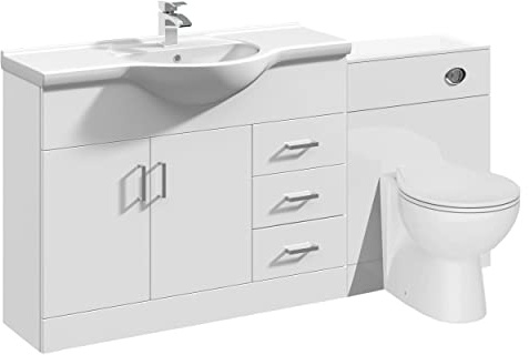 VeeBath Linx 1550 Vanity Unit Furniture Set, Wash Basin Bathroom Sink, WC, Toilet Pan, Soft Close, Quick Release Toilet Seat with Concealed Cistern-White (Flat Pack)