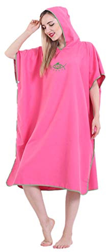 X-Labor Unisex Badeponcho Strandtuch Mikrofaser Schnelltrockend Bademantel Poncho mit Kapuzen Duschtuch Handtuch Schwimmen Surfing Strand Tauchen Badeort (OneSize, A-Gelbrot)