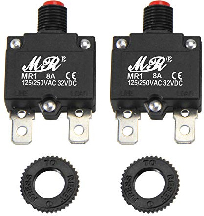 RKURCK 8 Amps Thermal Circuit Breakers 125/250V AC 32V DC Push Button Manual Reset Overload Protector Switch 8A 2 Pcs