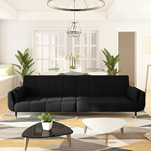 Hommdiy Schlafsofa 2-Sitzer mit 2 Kissen Schwarz Samt