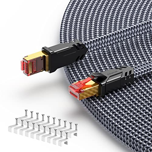 SNOWKIDS Cat 8 LAN Kabel 10meter, 40Gbps Netzwerkkabel Hochgeschwindigkeits 2000MHz S/FTP Ethernet Kabel Gigabit RJ45 Nylon geflochtener Vergoldeter Patchkabel für PS5 Router Modem TV Switch Laptop