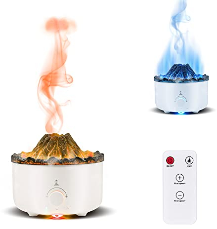 Mcbazel Volcano Aroma Diffuser, Volcano Flamme Aroma Diffusor 560ML Funktion Timer/Licht ändern/Fernbedienung mit EU-Stecker - Weiß/Crack