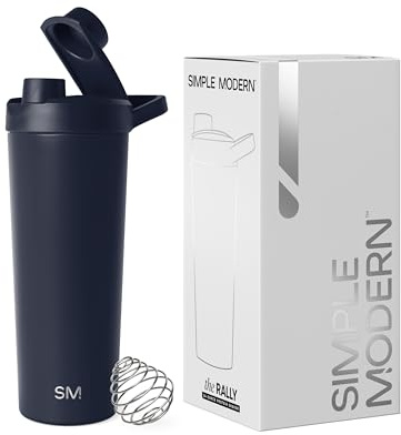 Simple Modern Stainless Steel Shaker Bottle with Ball 24oz | Metal Insulated Cup for Protein Mixes, Shakes and Pre Workout | Rally Collection | Deep Ocean