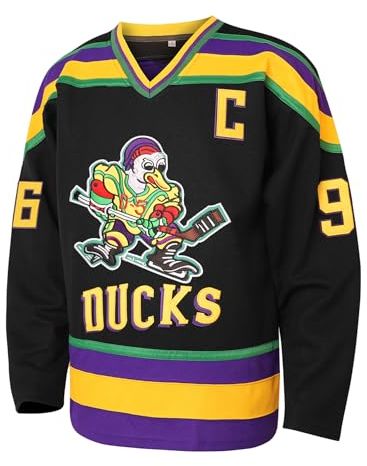 Mighty Ducks Maillot de hockey sur glace 96 Charlie Conway 99 Adam Banks Movie 90S Hip Hop Vêtements pour fête, 96-noir, XX-Large