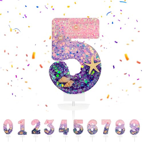 Geburtstagskerzen Zahlen 5, Meerjungfrau Geburtstag Kerzen 5 Zahlenförmige Kerze, 3D Tortendeko, kuchen Dekoration für Geburtstag Party, Hochzeiten, Firmenfeiern, Jubiläen, Birthday Candle Nummer