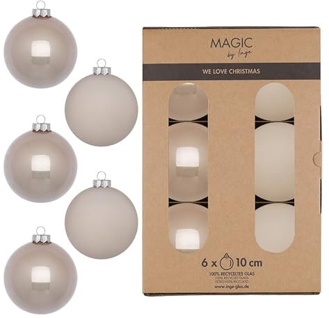 Weihnachtskugeln Glas 10cm 6 Stück - matt & glänzend - Große Christbaumkugeln Weihnachtsbaumkugeln für Weihnachten - Christbaumschmuck & Weihnachtsbaumschmuck Taupe - Fine Alabaster