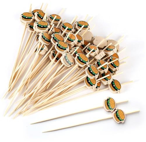 100 Stück Holzspieße In Hamburgerform, Kreative Dekospieße, Essensspieße, Obstspieße, Cocktailspieße, Geeignet Für Zuhause, Bars, Restaurants Usw.