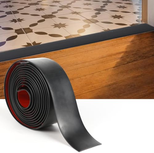 Floor Transition Strip 2 Width Self Adhesive Flat Vinyl Flooring Transitions Strip for Joining Floor Gaps, Carpet Threshold, Doorway Transitions, Threshold Cover, Floor Tiles, 10Ft Length- Black