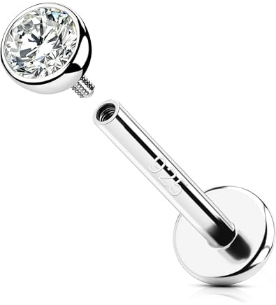 OUFER 16G Piercing Helix Filettato Interno Labret Piercing Argento 925 Orecchini Tragus Trasparente 3 mm CZ Gioielli Per Il Corpo 10 mm