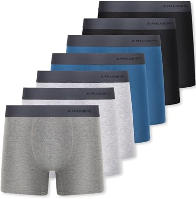 FM London 7-pack Mens Boxers, Tag Free - Cotton Rich, Breathable, Soft and Stretchy Mens Underwear Multicolour