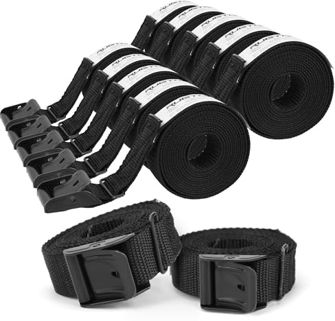 Rugtol Tie Down Straps, 2M Heavy Duty Tensioning Belts Cam Buckle with Personalizable Label, 250kg Lashing Straps Easy Adjustable Black Cargo Roof Rack Straps for Kayak, Motorcycle, Luggage, 12 Pack