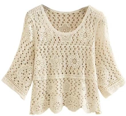 WLLDDDIU Bolero Femme, Cardigan Au Crochet pour Femme, Pull Décontracté, Ample, Ajouré, Manches 3/4, Élégant, Léger, pour L'Été, pour La Plage, pour Robe À Bretelles