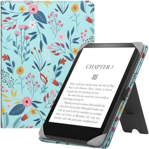 HGWALP Universal Hülle für Alle 6 eReaders, Folio Ständer Hülle mit Handschlaufe Kompatibel mit Paperwhite/Kobo/Tolino/Pocketook/Sony 6 Zoll E-Book Reader-Spring Bloom