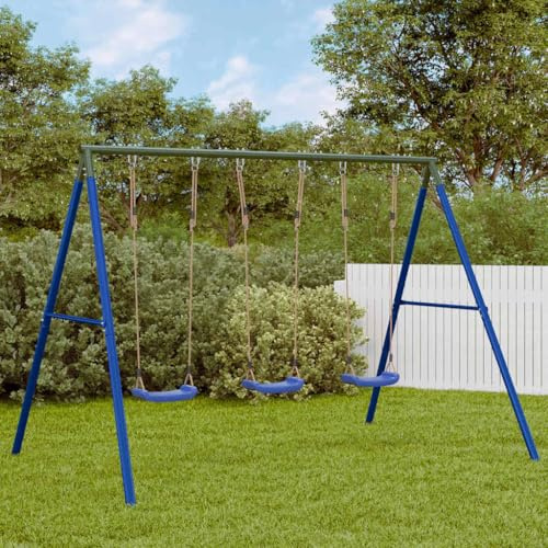 Kaloriko Lot de 3 balançoires en acier laqué, réglable, résistant aux intempéries, pour enfants de 3 à 10 ans, appareil de jeu de jardin robuste avec structure stable