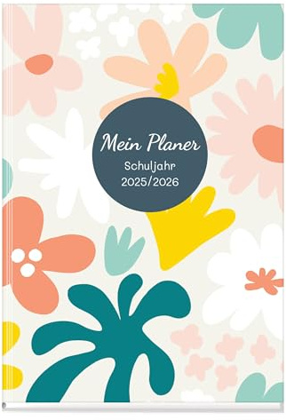 PERSEN Schuljahresplaner Hardcover 2025/26 - Hardcover, DIN A5, Lehrerkalender für alle Klassenstufen, mit Halbjahreskalender, Ferienkalender & Stundenplänen - Flower