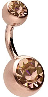 PIERCINGLINE Bauchnabelpiercing Chirurgenstahl 2 Kristalle Bananabell Piercing Roségoldfarben Pfirsich 8 mm