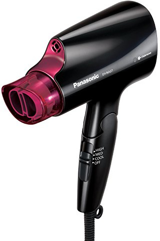 Panasonic nanoe Compact Hair Dryer for Healthy-Looking Hair, 1400W Portable, Folding Handling and QuickDry Nozzle for Fast Drying – EH-NA27-K (Black/Pink)