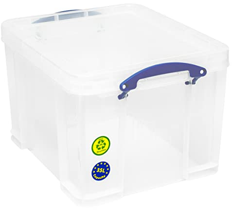 Really Useful Box Plastic Storage 35 Litre with 2 Trays 2x16 Compartments Clear