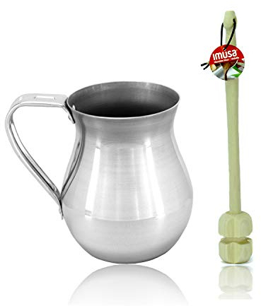 Imusa Aluminum Chocolatera (Hot Chocolate Pitcher). Bundle with a Wooden Chocolate Mixer - Molinillo 14 (1.4 Quart)