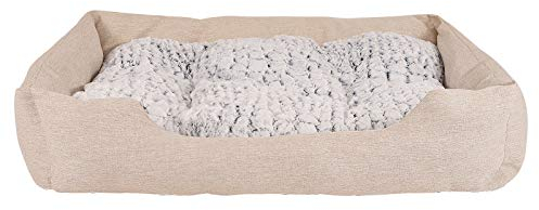 lionto Hundekörbchen mit flauschigem Wendekissen, kuscheliges Heimtierbett in meliertem Design mit tiefem Einstieg für Hunde & Katzen Aller Größen, 110x80 cm, weiches Hundebett, beige