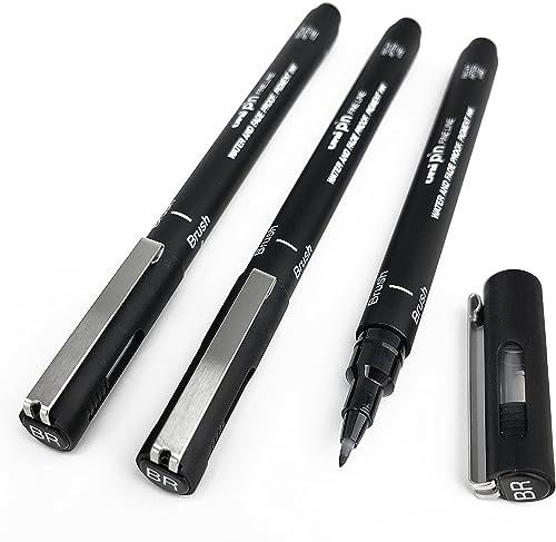 Uni Pin Fineliner Zeichenstift, Schwarz, Pinselspitze, 6 Stück