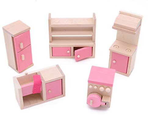 POFET Maison de poupée en Bois Ensemble de Meubles Jouet pour bébé Enfants Enfants réfrigérateur évier Placard poêle Machine à Laver Cuisine Salle