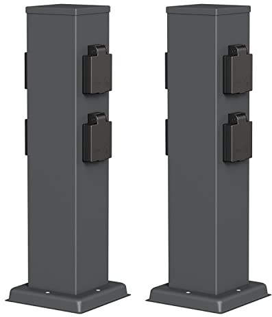 ledscom.de 2 pièces Colonne de Prises de Courant de Jardin Polly pour l'extérieur, IP44, 4X, Acier Inoxydable, Anthracite, carré, 40 cm