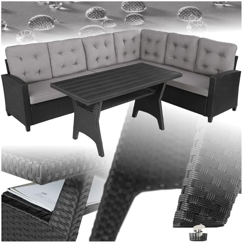 tectake® Ensemble Salon de Jardin Exterieur XXL en Poly Rotin Canapé 6 Places Rembourrage Moelleux et 1 Table de Jardin, Mobilier de Jardin pour Amenagement Balcon Terrasse Veranda Canapé rotin