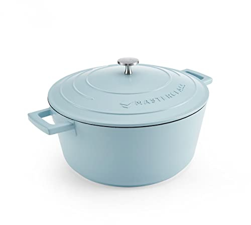 MasterClass Casserole avec couvercle, grand modèle 5L/28 cm, en fonte d'aluminium légère, compatible avec la plaque à induction et le four, bleu ciel