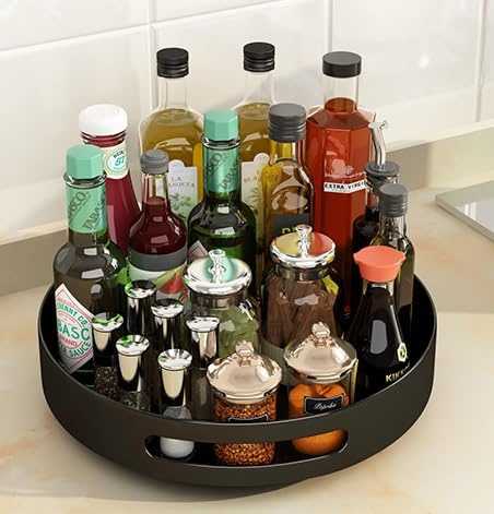Lazy Susan Organizer Metal Steel Turntable,Rotating Spice Racks for Pantry, Cabinet, Cupboard, Table - Black (Medium)