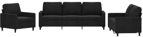 vidaXL Ensemble de Canapés avec Coussins 3 pcs, Canapés avec Accoudoirs Rembourrés, Ensemble de Meubles Salle de Séjour, Moderne, Noir Velours