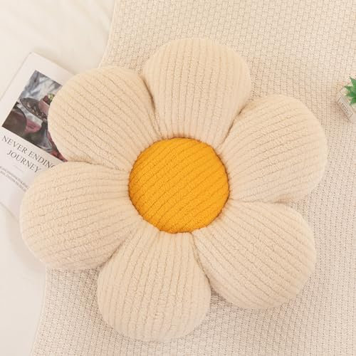 Menoeceus Flower Pillow Flower Shaped Throw Pillow Cute Floor Seating Cushion Decorative Cushions Seat for Bedroom Sofa Chair(Ivory,40cm)