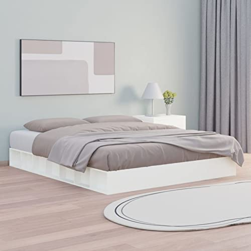 Homgoday Giroletto Bianco 160x200 cm in Legno Massello, Letto Giroletto Telaio, Letto Doghe per Camere da Letto, Struttura Letto, Letto Moderno Struttura