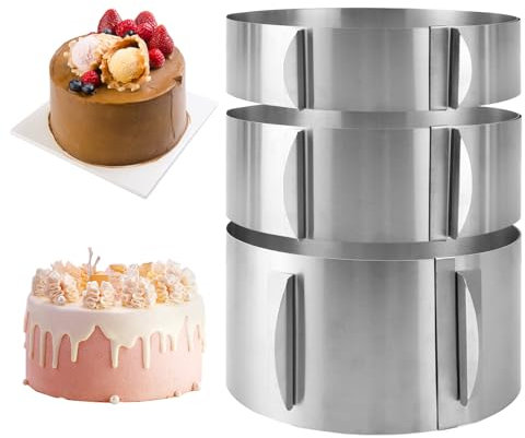 YAYODS 3 Stück Tortenring Verstellbar Ø 16-30 cm - Tortenring Hoch 6cm, 8cm, 10cm - Edelstahl Backring - Torten Ring mit Skala - Kuchenring Rund für die Zubereitung von Kuchen und Torten