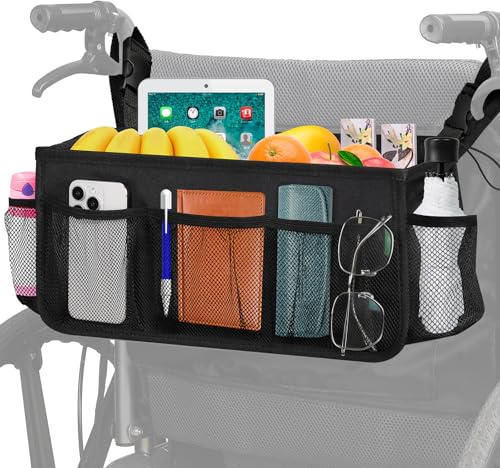 BWJYXXSC Wheelchair Bag with Cup Holder, Wheelchair Backpack Wheelchair Basket for Back, Wheelchair Bags to Hang on Back Wheelchair Accessories (Black)