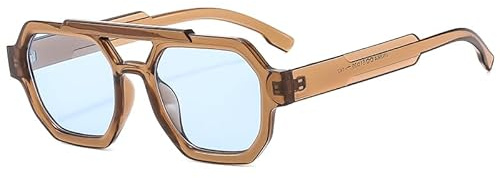 YAMEIZE Occhiali da Sole Retrò Pilota Vintage Quadrati Doppio Ponte per Uomo Donna, Telaio spesso, UV400, Marrone Blu