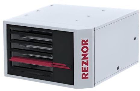 Reznor 75,000 BTU Unit Natural Gas Heater Indoor Use Garage and Shop Heater | Quiet Forced Air, Ceiling Mount, Low Static Propeller Fan | Vertical Cat 1 B-Vent Kit | UDXC-75