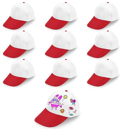 saijer Berretto da Baseball per Bambini, 9 Pezzi Fai da Te Berretto da DIY Cappello Bambino Cappellini da Baseball Bianco da Dipingere per Bambini per Ragazzi e Ragazze
