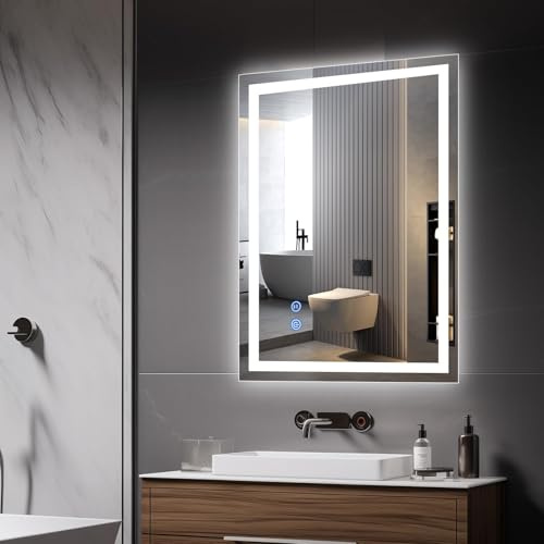Youyijia Spiegel Mit Beleuchtung,80x60 cm Badspiegel Mit Beleuchtung Mit Touch-Schalter Beschlagfrei, 3 Lichtfarben Dimmbar,3500K-6500K Badezimmerspiegel, Spiegel (70x50 cm Beschlagfrei+Dimmbar)