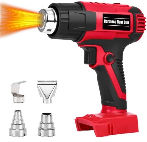【380W・1022°F & 572°F】Cordless Heat Gun Compatible with Milwaukee M18 18V Battery, Portable Hot Air Gun Fast Heating Dual Temp with LED Light 4 Nozzles for Shrink Tubing, Resin, Vinyl Wrap (No Battery)