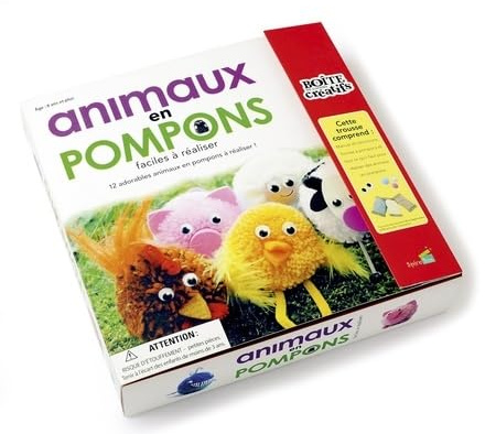 Animaux en pompons faciles à réaliser: Avec 4 morceaux de mousse EVA, 12 yeux à pupille mobile, 3 morceaux de garniture de plume, 4 écheveaux de ... de couleurs, 10 pompons, de la colle blanche