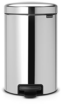 Brabantia NewIcon Pedal Bin 12L (Brilliant Steel) Soft-Closure Rubbish Waste Bin, Removable Inner Bucket + Free Bin Bags