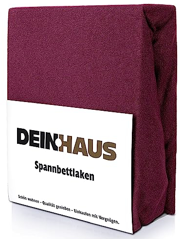 DH DEIN.HAUS Frottee Weiches Spannbetttuch 100 x 200 cm – Baumwolle, mit Gummizug, pflegeleicht, Bettlaken – Farbe: Dunkelrot