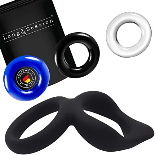 Long.Session® Penisringe für Männer, Doppelring mit Klitoris Stimulator, Hodenringe und Cockringe Set aus Silikon für harte und lange Erektion