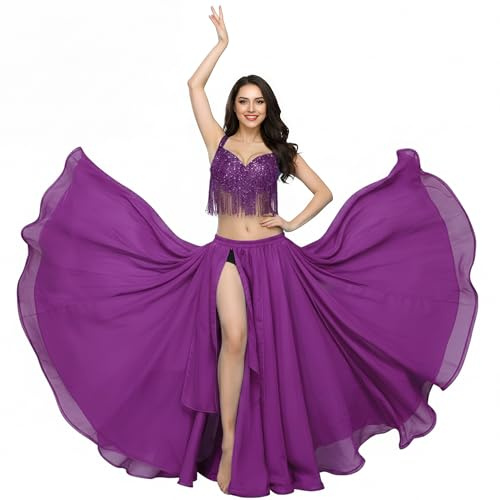 Baisdan Jupe Danse Orientale en Chiffon à Fente, Jupe Flamenco Léger et Souple pour Pratique, Cours de Danse et Spectacle Violet