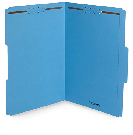 50 Heavy Duty Blue Fastener Folders, Legal Size, File Folders with Fasteners and 1/3 Cut Reinforced Tabs, Durable 2 Prongs, Designed to Organize Standard Medical or Law Files, 50 Pack