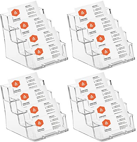 Hedume 4 Pack Acrylic Business Card Holder, 4-Pocket Clear Business Card Display, Plastic Business Card Stand for Desk or Counter, Home & Office