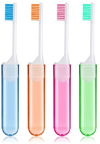 Sibba Spazzolino da denti con setole morbide, 4 pezzi, pieghevoli, manuali, per gengive fragili, cura dentale per adulti, bambini, portatili, per campeggio, viaggi, 4 pezzi, multicolore