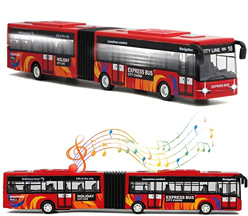 Crelloci City Bus Toy for Kids, Die Cast Alloy Pull Back Vehicles, Metro Articulated Electric Bus with Sounds and Lights, Model Cars Toys Educational Gift for Kids Boys Girls Ages 3+