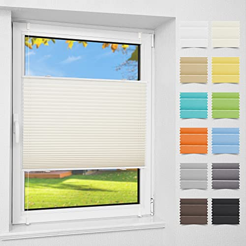 Atlaz Plissee Klemmfix ohne Bohren, 90x110cm(BxH), Beige, Plisseerollo Fensterrollo mit Klemmträger, Faltrollo Jalousie für Fenster und Tür, Blickdicht, Sichtschutz und Sonnenschutz